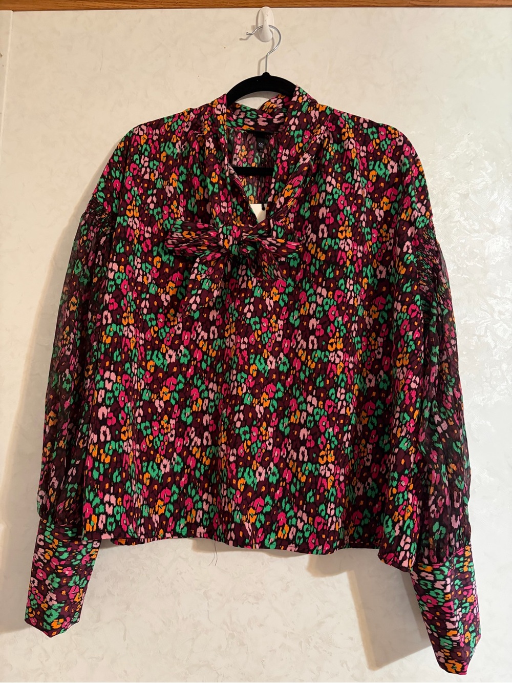 Who What Wear Multicolor Tie-Neck Floral Dot Blouse